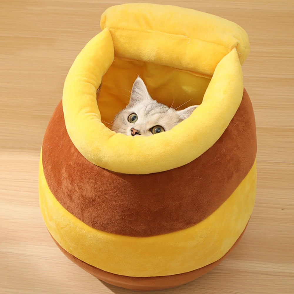 Cat Bed Soft Plush Pet Litter for Small Dogs Indoor Warm Sleeping Den with Removable Cushion Honey Pot Cozy plush Bed