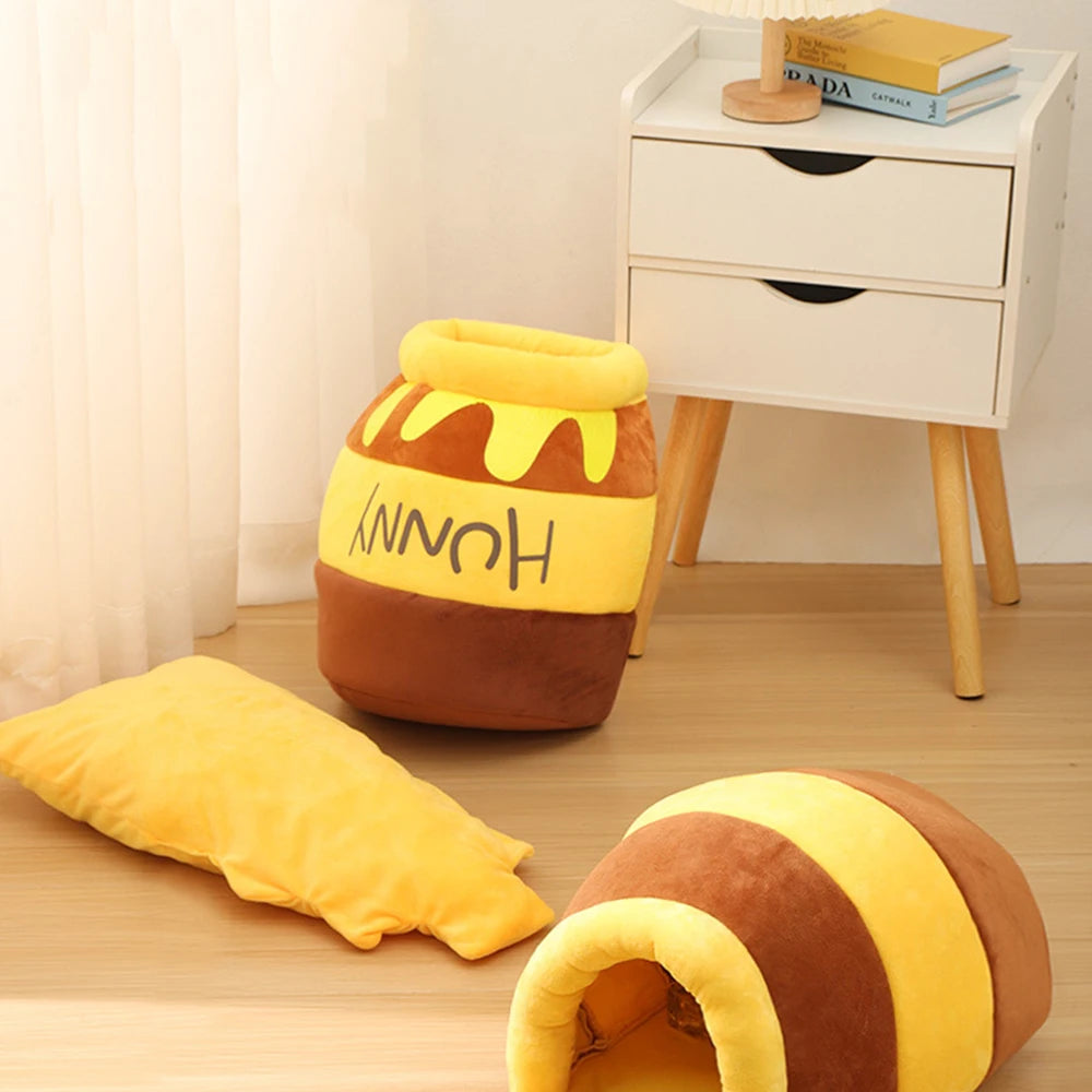 Cat Bed Soft Plush Pet Litter for Small Dogs Indoor Warm Sleeping Den with Removable Cushion Honey Pot Cozy plush Bed