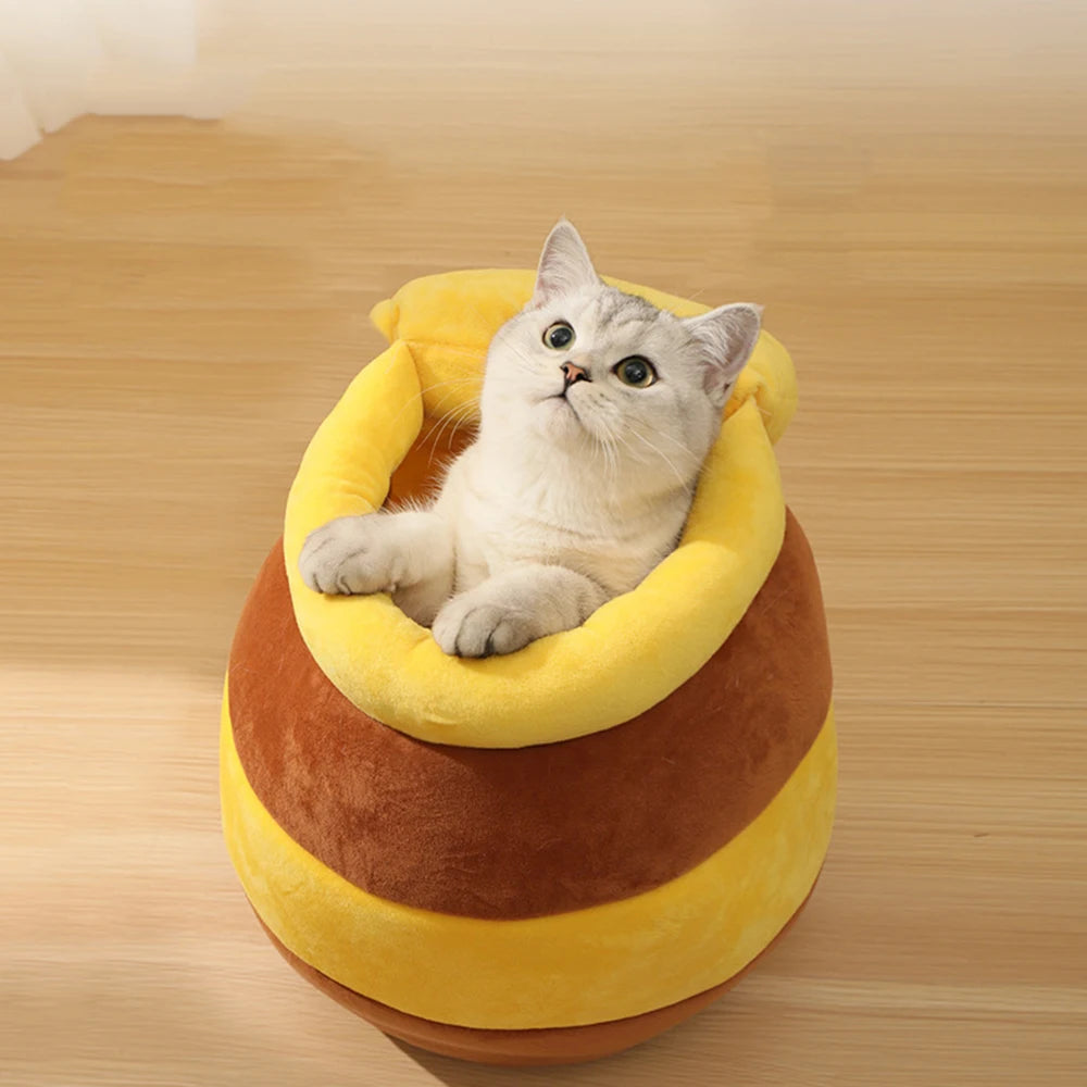 Cat Bed Soft Plush Pet Litter for Small Dogs Indoor Warm Sleeping Den with Removable Cushion Honey Pot Cozy plush Bed